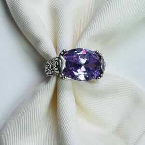 Sterling Silver Amethyst Ring Size 7 | Oval Purple Stone | 925 Statement Ring
